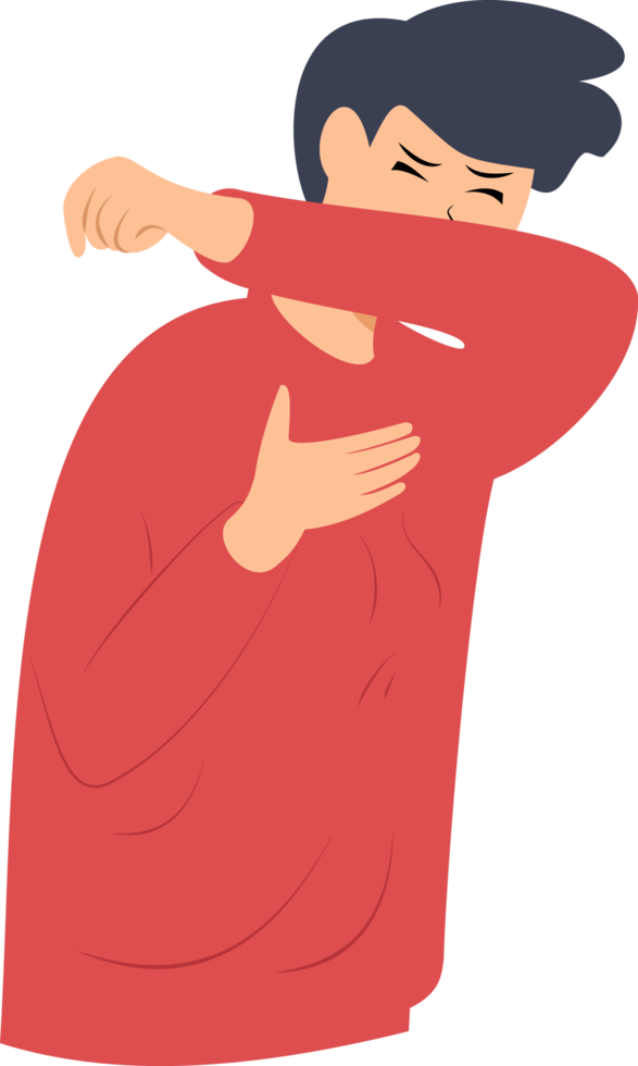 illustration of coughing man covering mouth with arm png