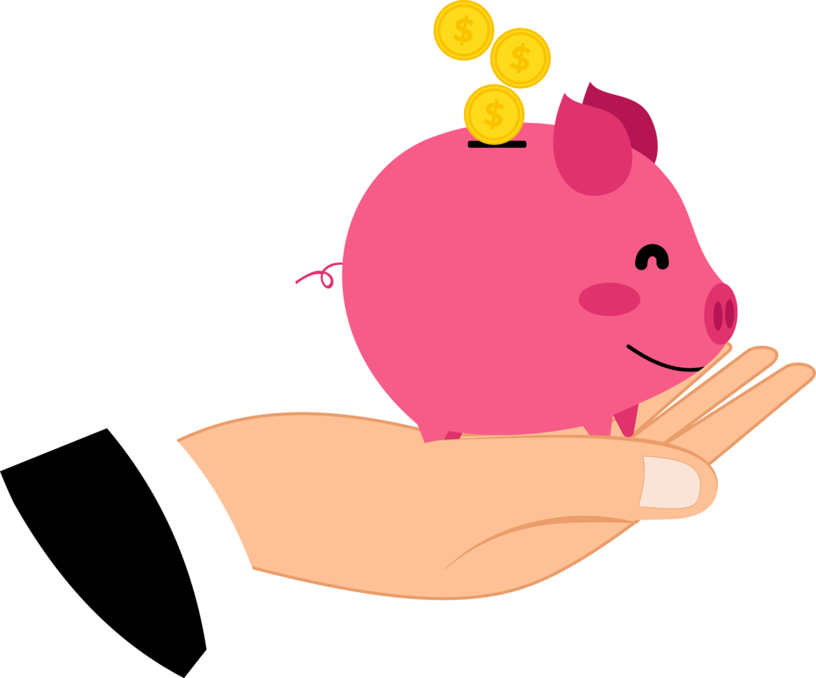 Geschäftsmann hält Sparschwein Illustration der Investition durch Einsparung in einem Sparschwein png