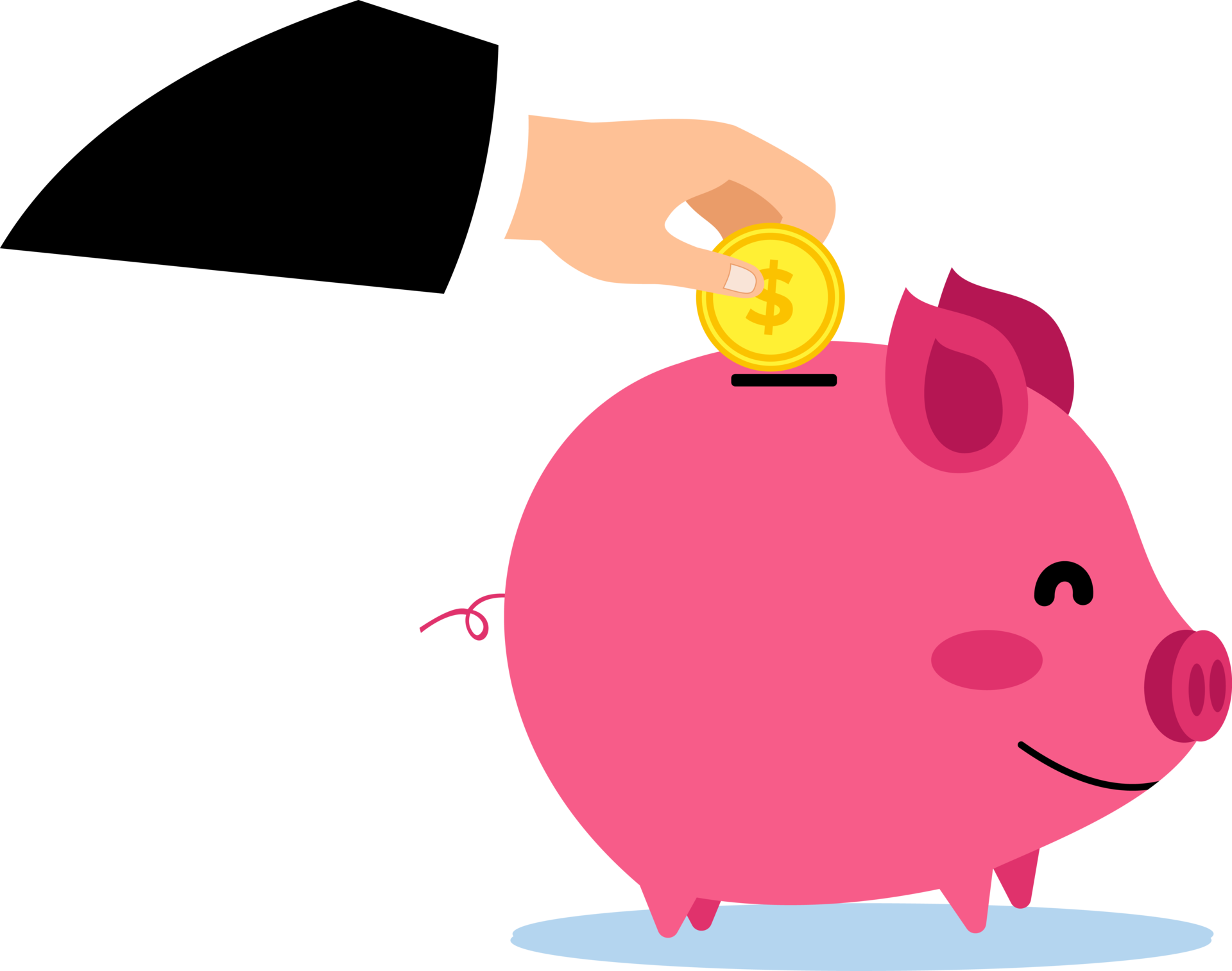 illustration of a businessman's hand saving gold coins in a piggy