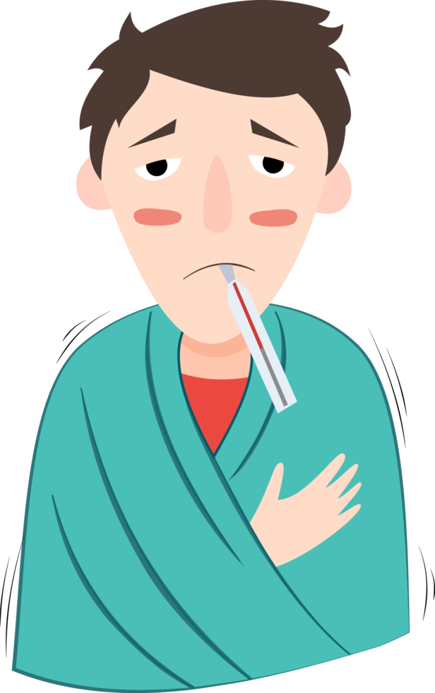 illustration of sick man with fever using blanket png