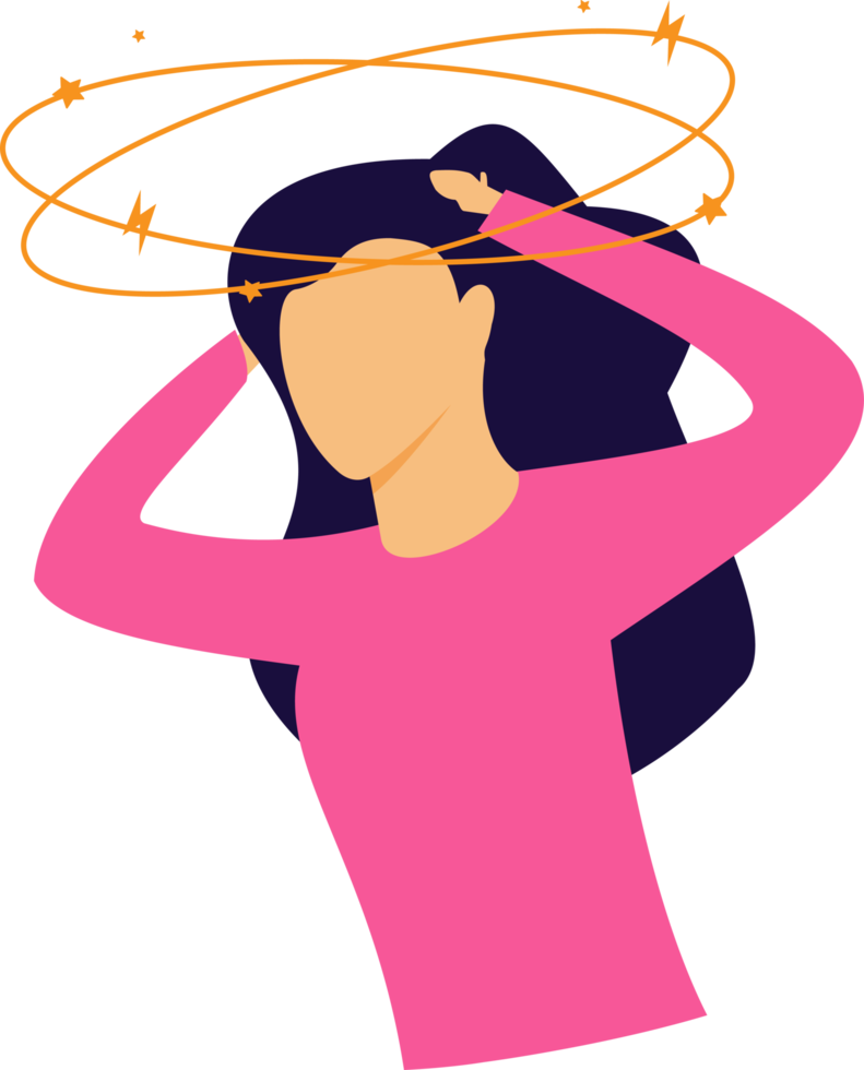 Illustration of woman with headache holding her head png