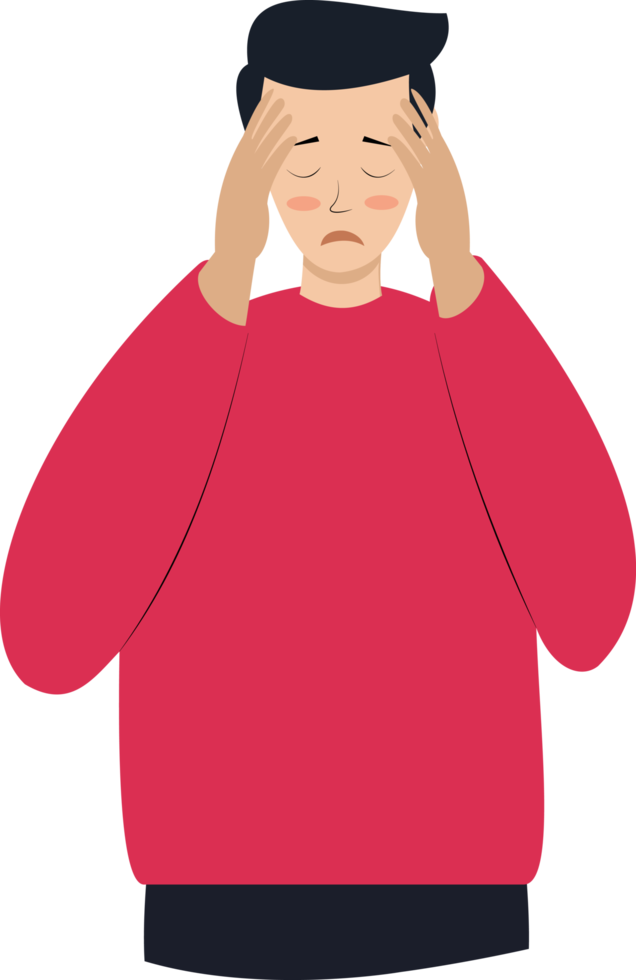 Illustration of a man with a headache holding his head png