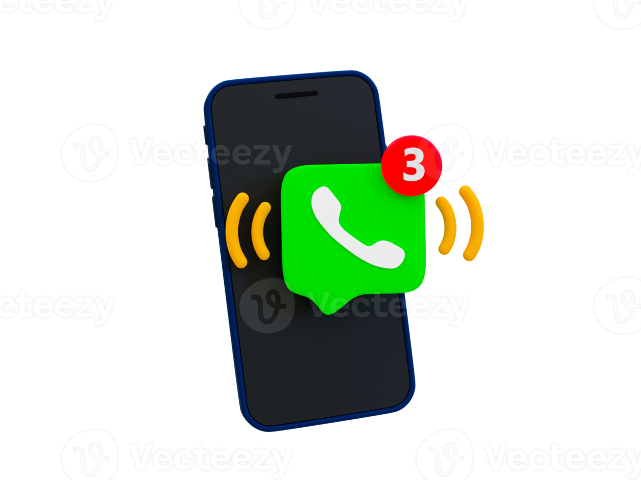 3d minimal missed call notification icon. missed call alert. hand