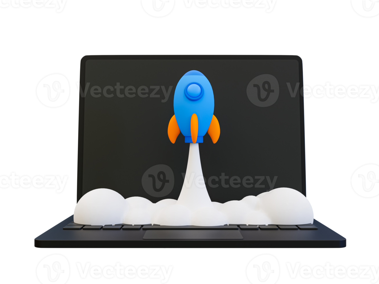 3d minimal Rocket launch. business start-up concept. mission started. laptop with a rocket launching. 3d rendering illustration. png