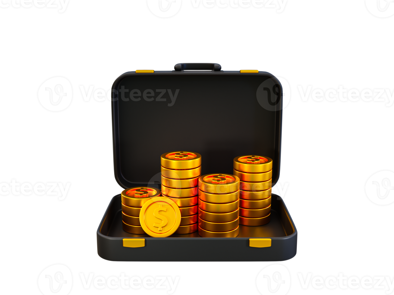 3d minimal financial growth concept. money accumulation. brief case with a pile of coins. 3d rendering illustration. png