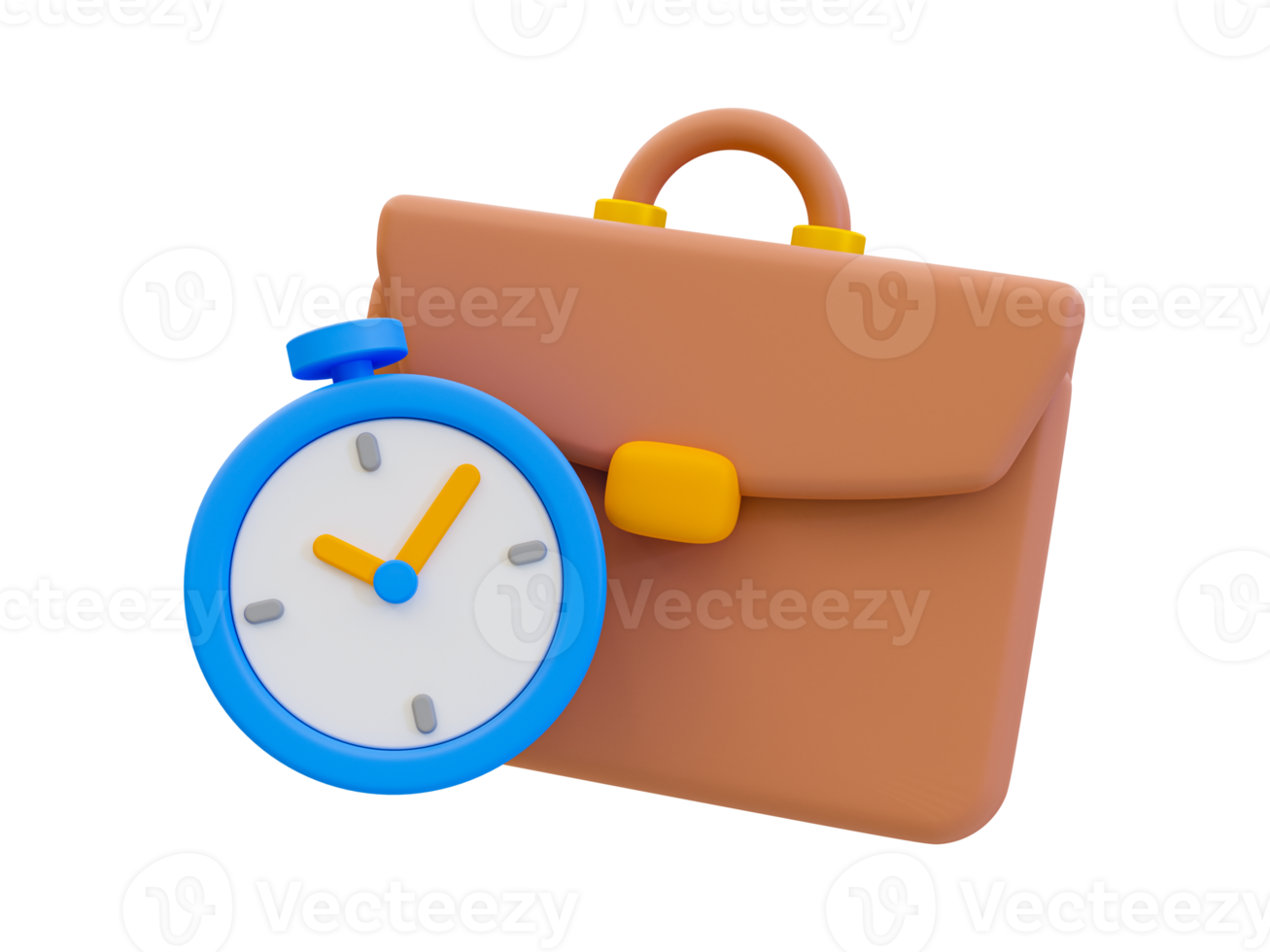 3d minimal work icon. rush hour. stopwatch with a briefcase. 3d illustration. png