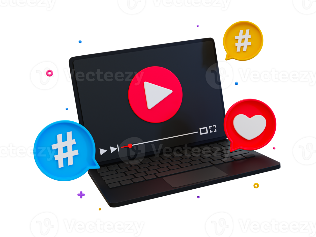 3d minimal increase in the popularity of social media. social media popularity analysis. Laptop on a video screen with a social media interaction icon. 3d illustration. png