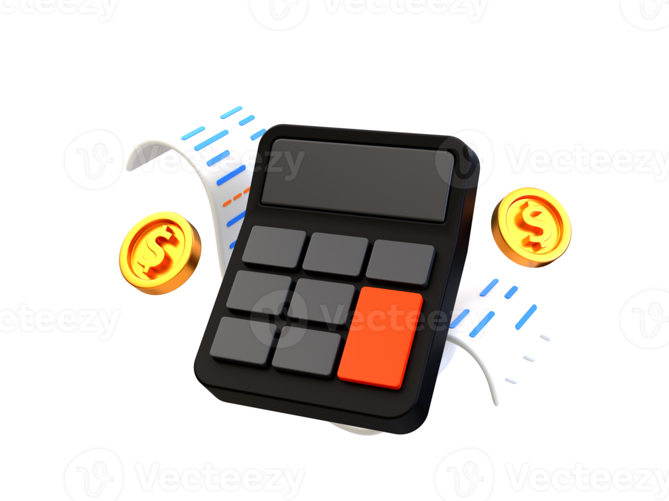 Pago mínimo de compras en 3d y pago. concepto de compras en línea. proyecto de ley con una calculadora y monedas. ilustración de representación 3d. png