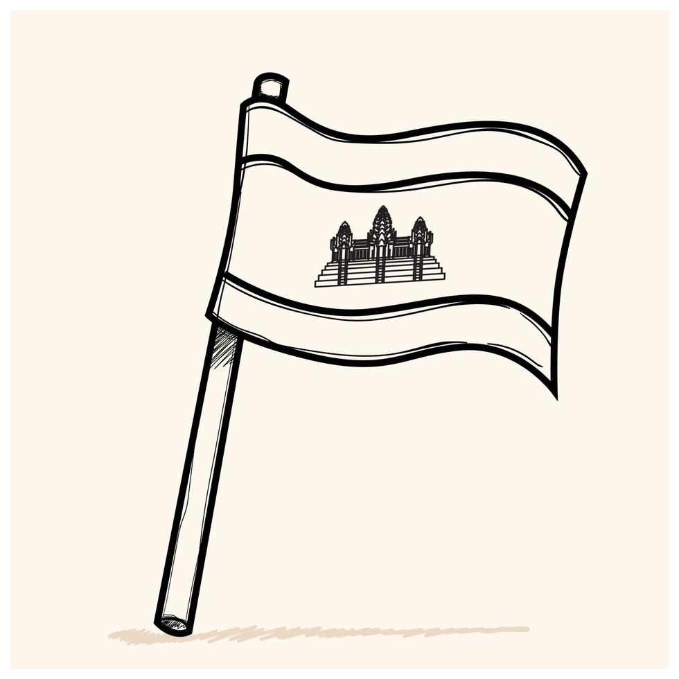 Cambodia flag doodle style kids pencil hand drawn Cambodia banner for Independence day. vector