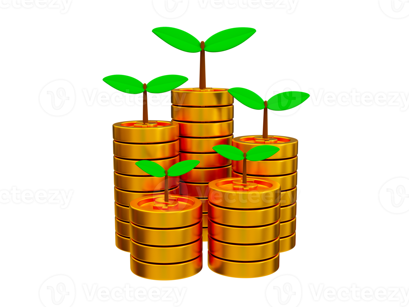 3d minimal finansiell tillväxt begrepp. företag tillväxt. en lugg av mynt med en små träd växande. 3d tolkning illustration. png