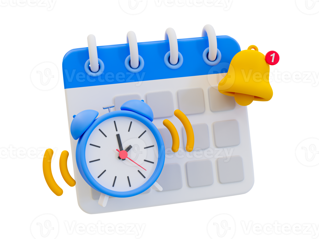 3d minimal time management concept. schedule notification. meeting reminder. Calendar with an alarm clock and bell icon. 3d illustration. png