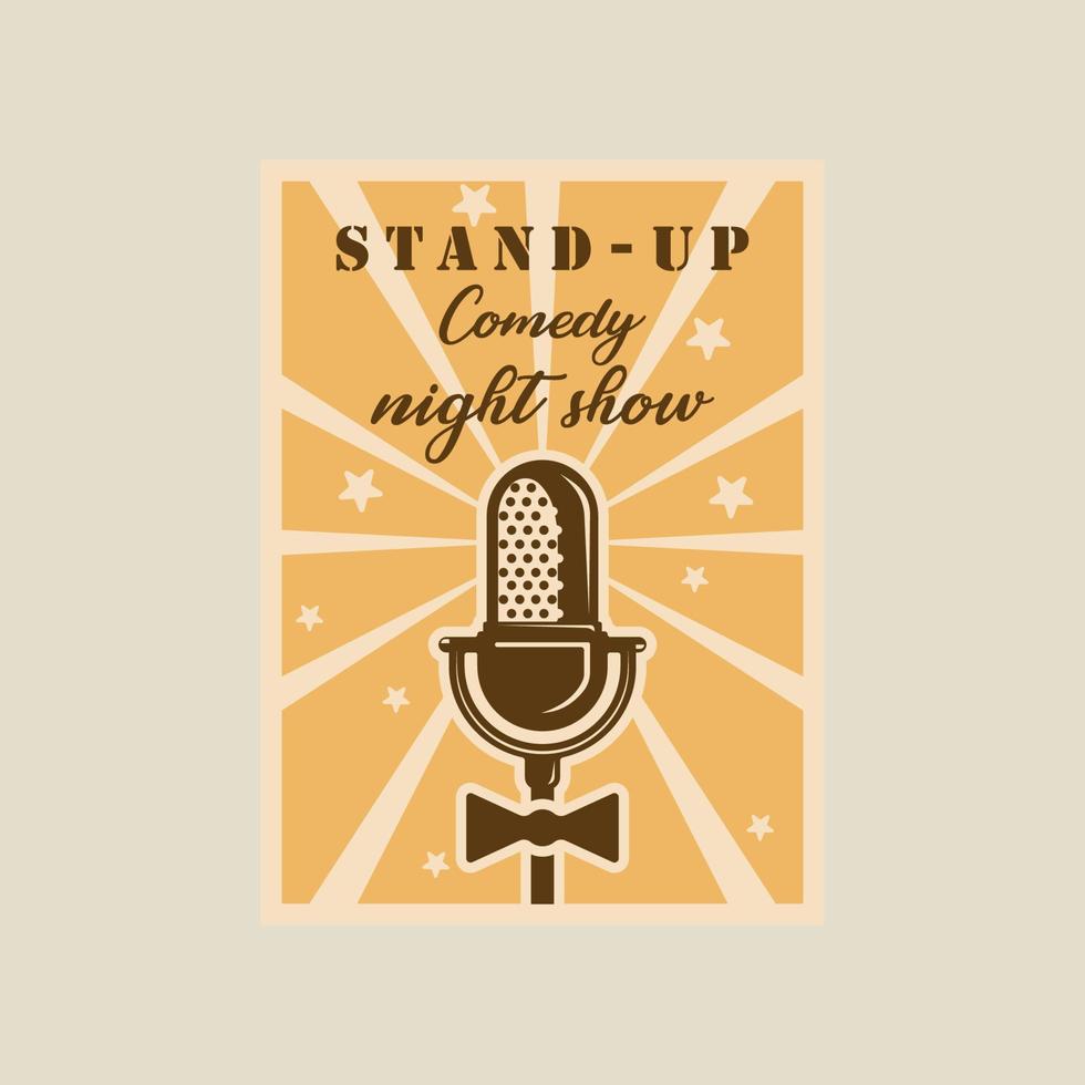 microphone vector poster vintage simple illustration template graphic design. stand up comedy night show banner for entertainment business with retro style