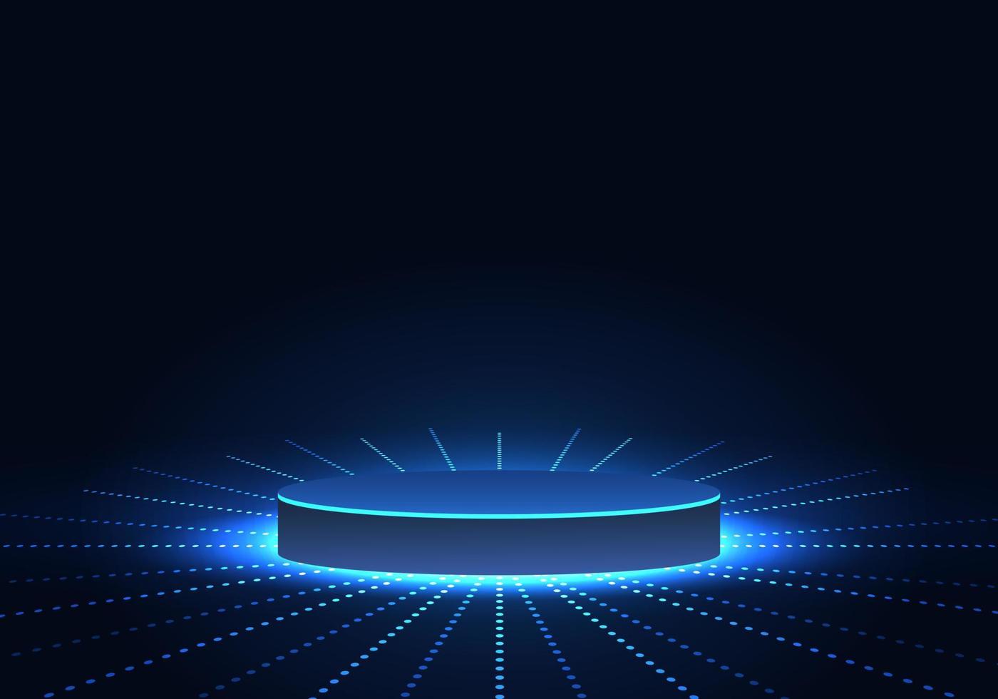Technological product placement podium in blue tones And the light of the neon lights increases the interest of the product. The floor is dot pixels that diffuse light to increase sales. vector