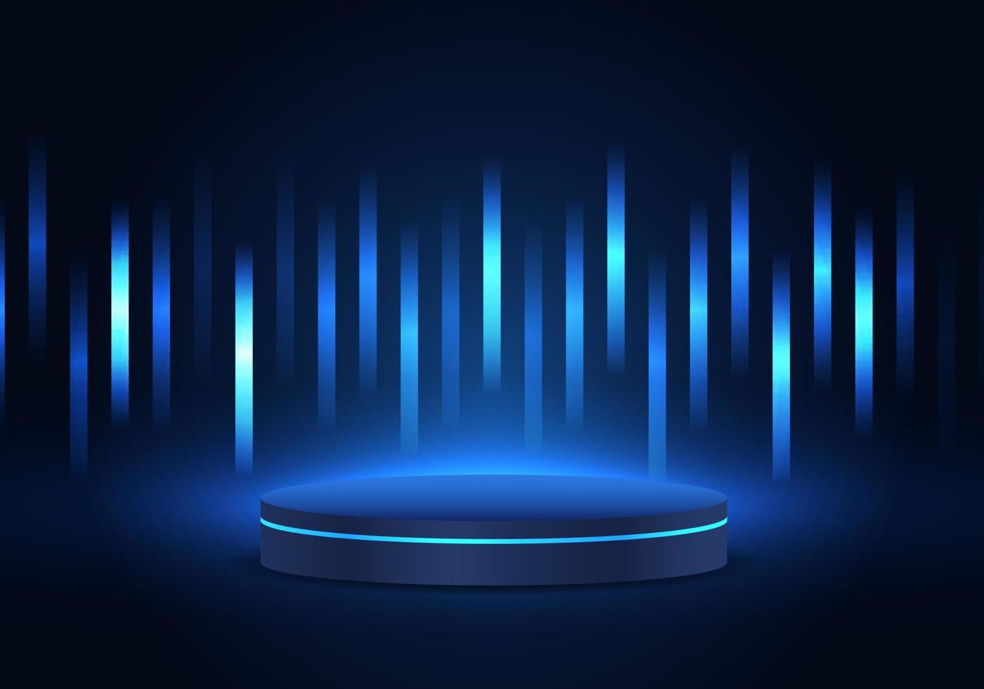 Technological product placement podium in blue tones And the light lines of neon lights increase the interest of the product. The background has a gradient of light arranged in a row to increase sales vector