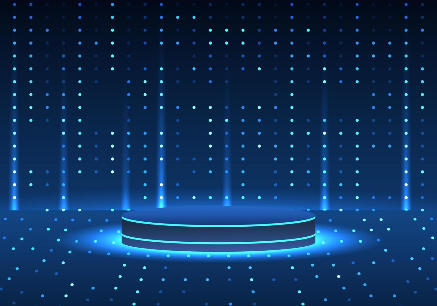 Technological product placement podium in blue tones And the light of the neon lights increases the interest of the product. The background is a dot pixel gradient. to increase sales vector