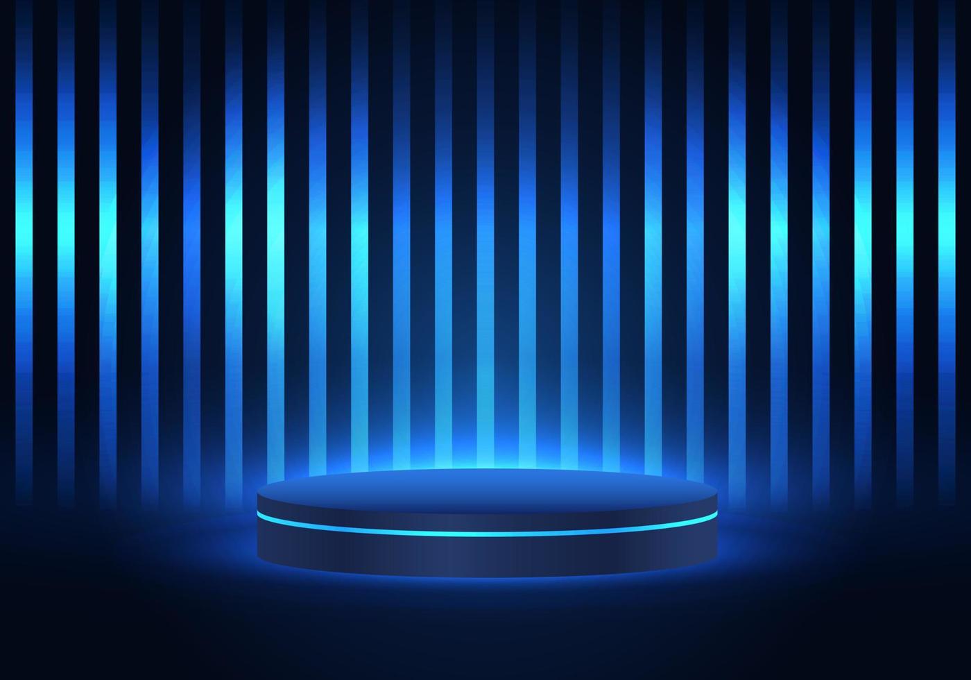 Technological product placement podium in blue tones And the light lines of neon lights increase the interest of the product. The background has a gradient of light arranged in a row to increase sales vector