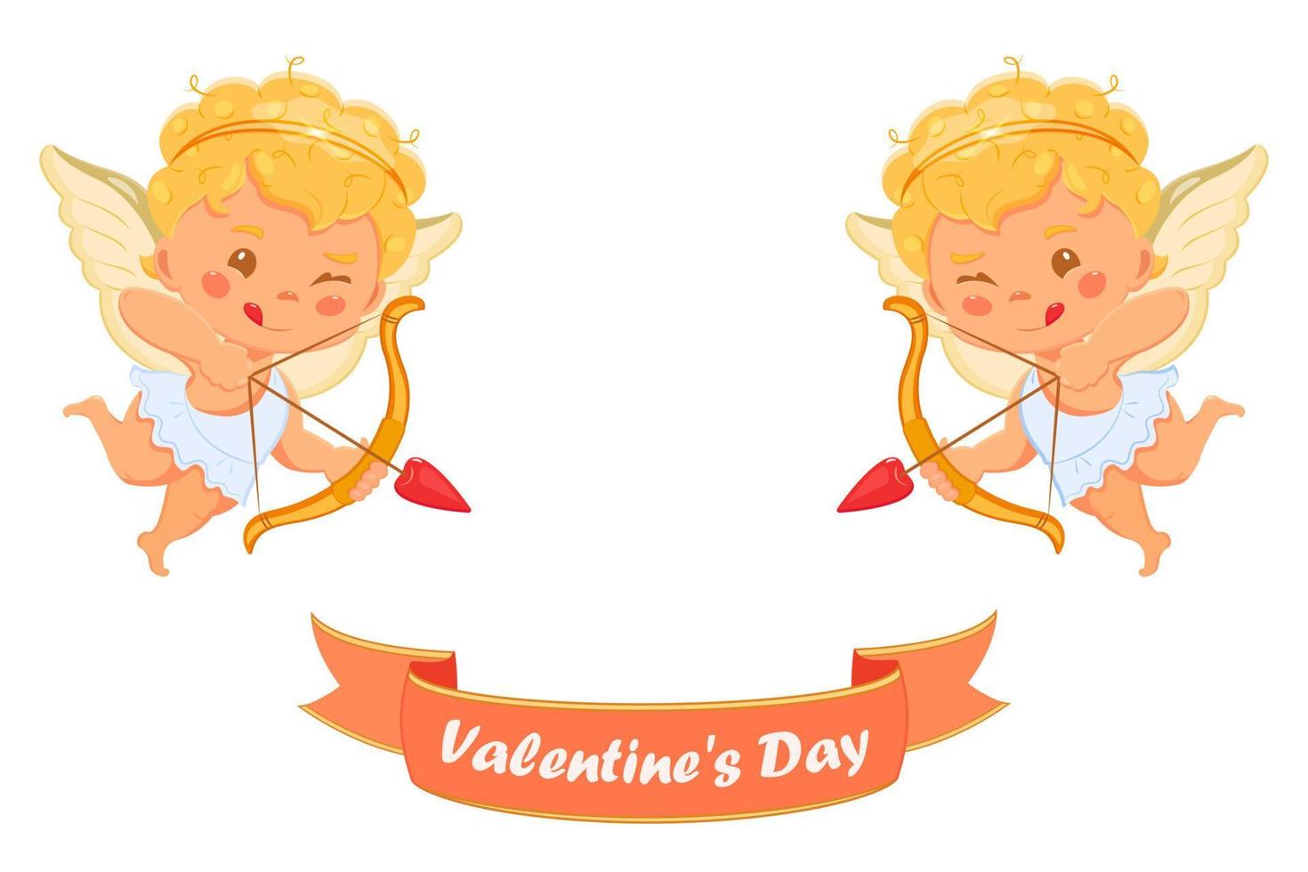 Flying cupids with bow and arrows for valentine day. Wedding card design element vector