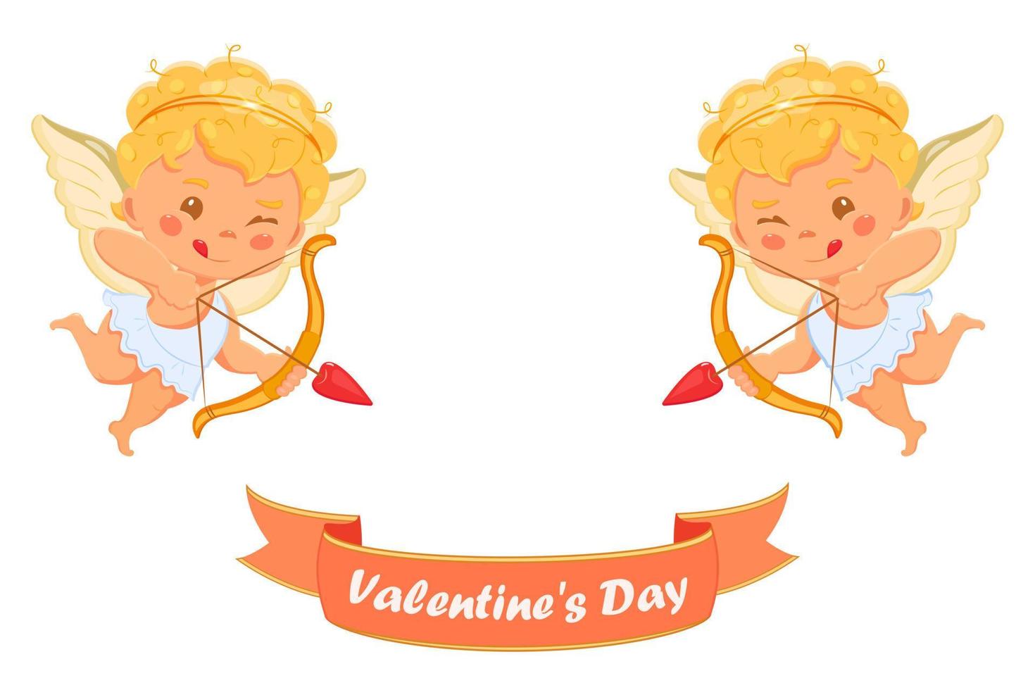 Flying cupids with bow and arrows for valentine day. Wedding card design element vector