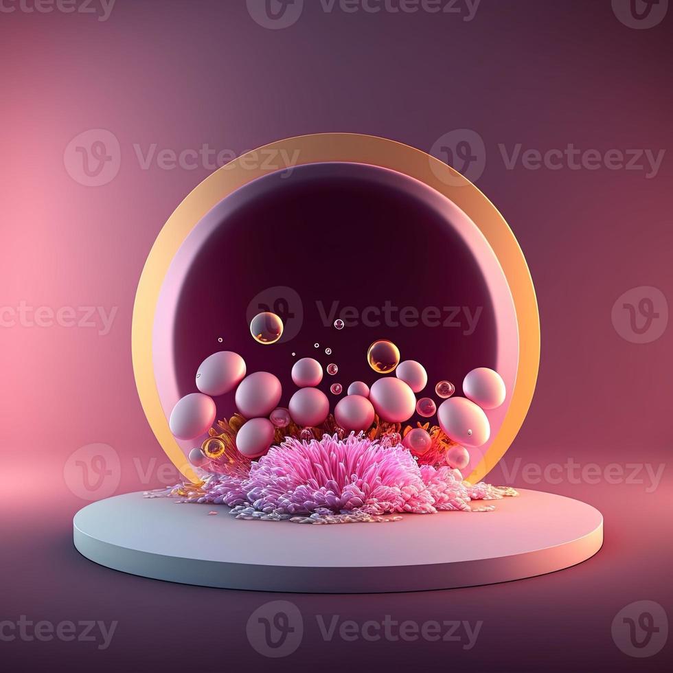 Shiny 3D Pink Stage with Eggs and Flowers for Easter Product Showcase photo