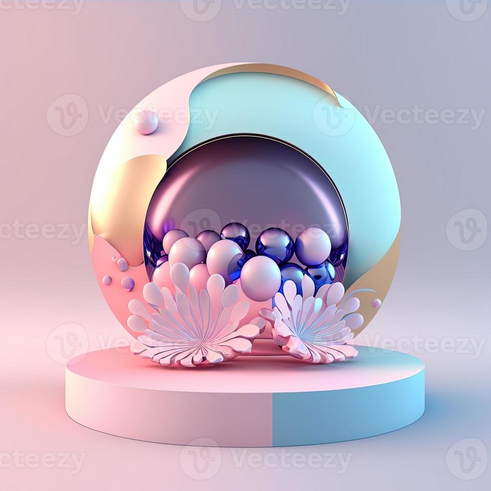 Shiny 3D Stage with Eggs and Flowers for Easter Product Showcase photo