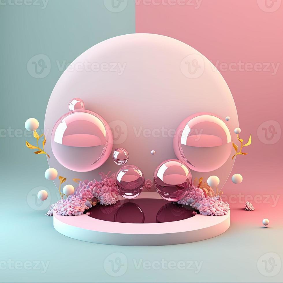 Glossy 3D Podium with Eggs and Flowers Decoration for Easter Day Product Presentation photo