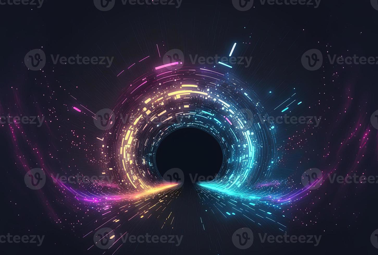Futuristic Tunnel Technology Background with Neon Acceleration Light photo