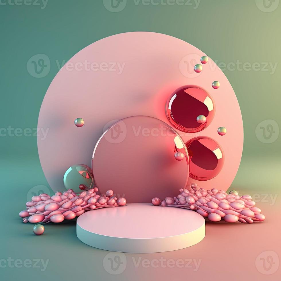 3D Glossy Pink Stage with Easter Eggs Decoration for Product Display photo