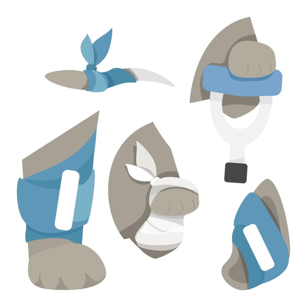 Set of bandaged paw, tail, ear of an animal vector