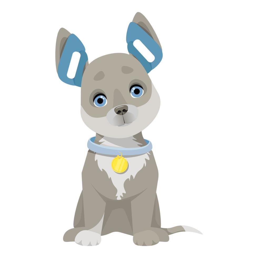 pequeño perro gris sentado con las orejas vendadas vector