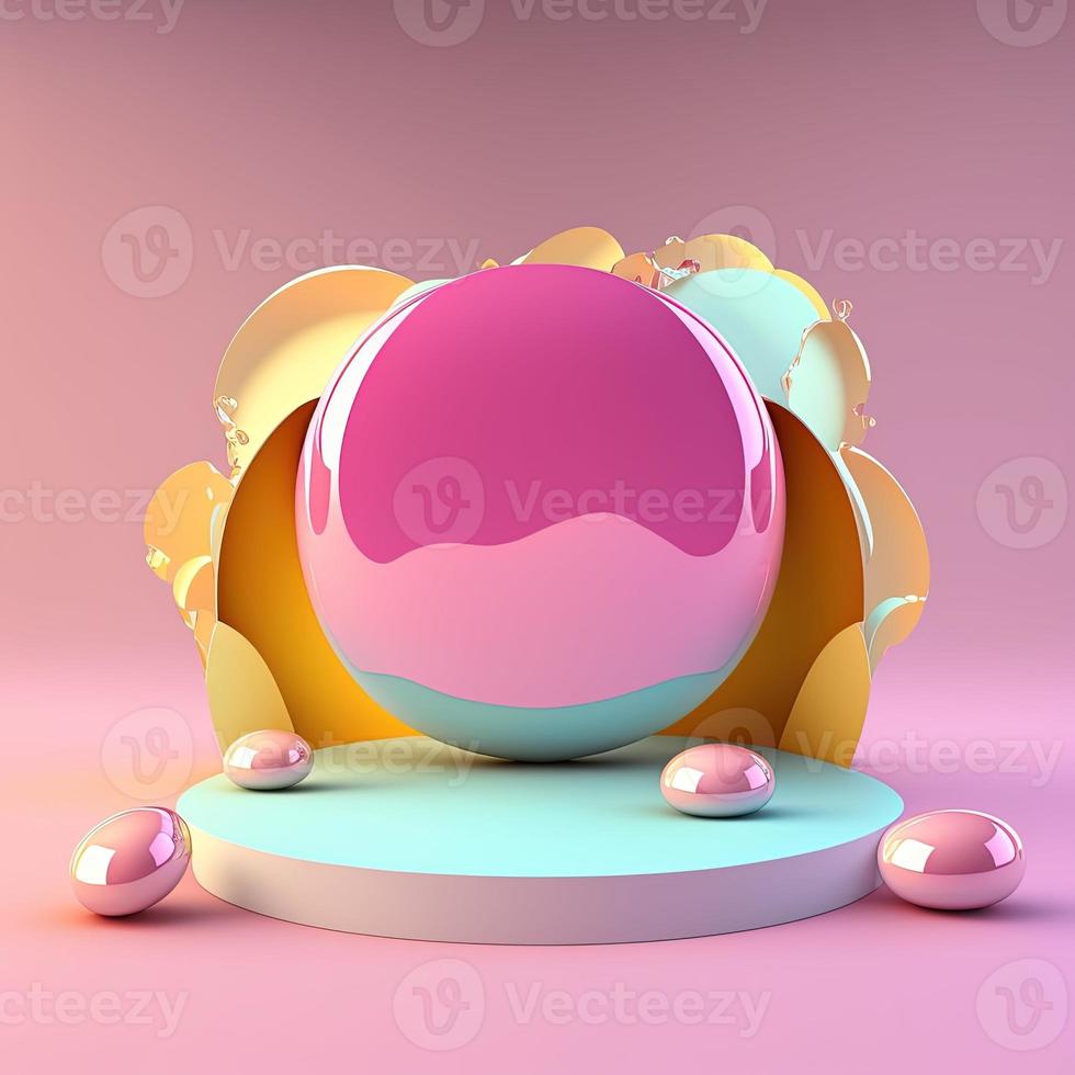 3D Glossy Pink Podium with Easter Egg Decor photo