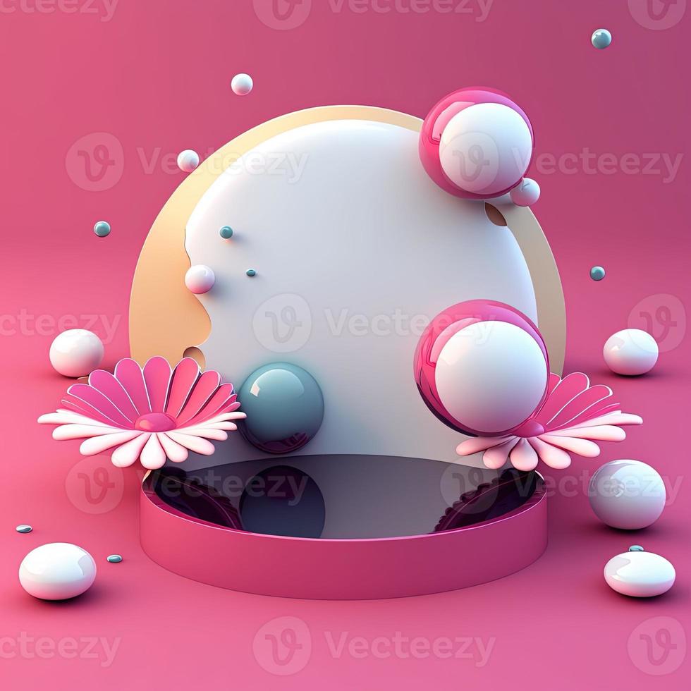 Shiny 3D Podium with Eggs and Flowers for Easter Product Presentation photo