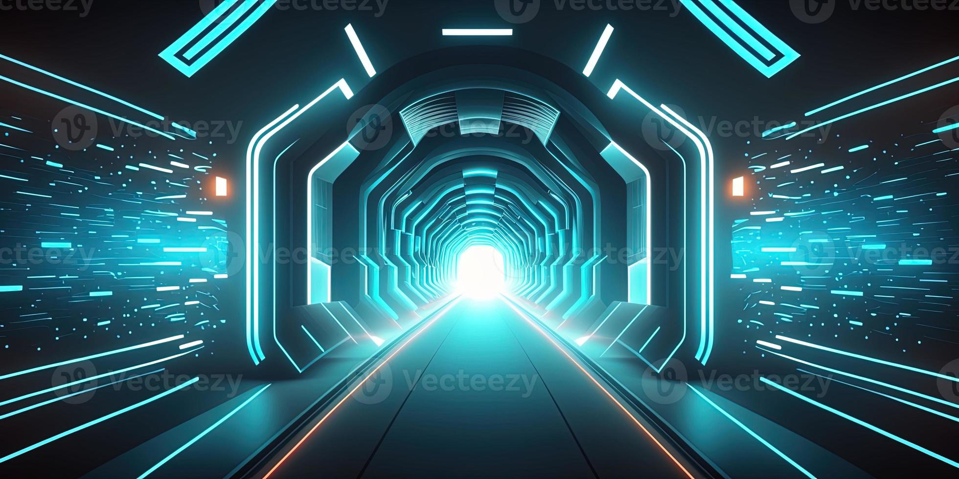 Artificial Intelligence Technology Background with Futuristic Tunnel Neon Glow photo