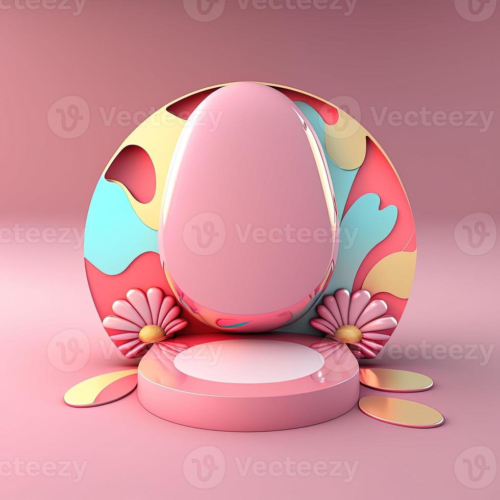 3D Glossy Pink Stage with Easter Egg Decor for Product Display photo