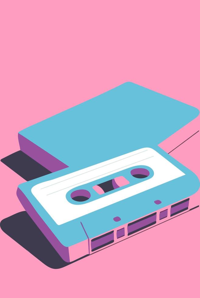 Ilustración de vector de cinta de casetes azul sobre fondo rosa