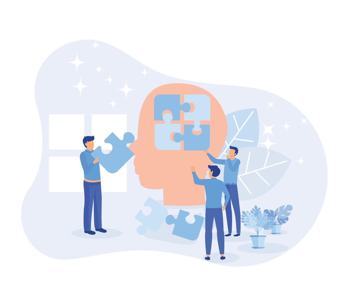 Mental health illustration. Character with mental disorder fight against stress, depression, emotional burnout and other psychological problems. Psychotherapy concept. flat vector modern illustration