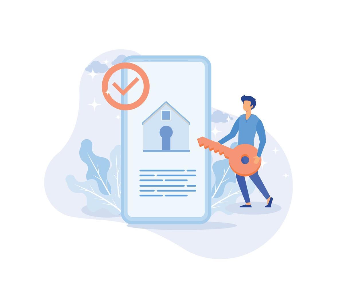 Real estate search illustration. Characters searching and choosing apartment or house for renting or buying. Property market concept.flat vector modern illustration