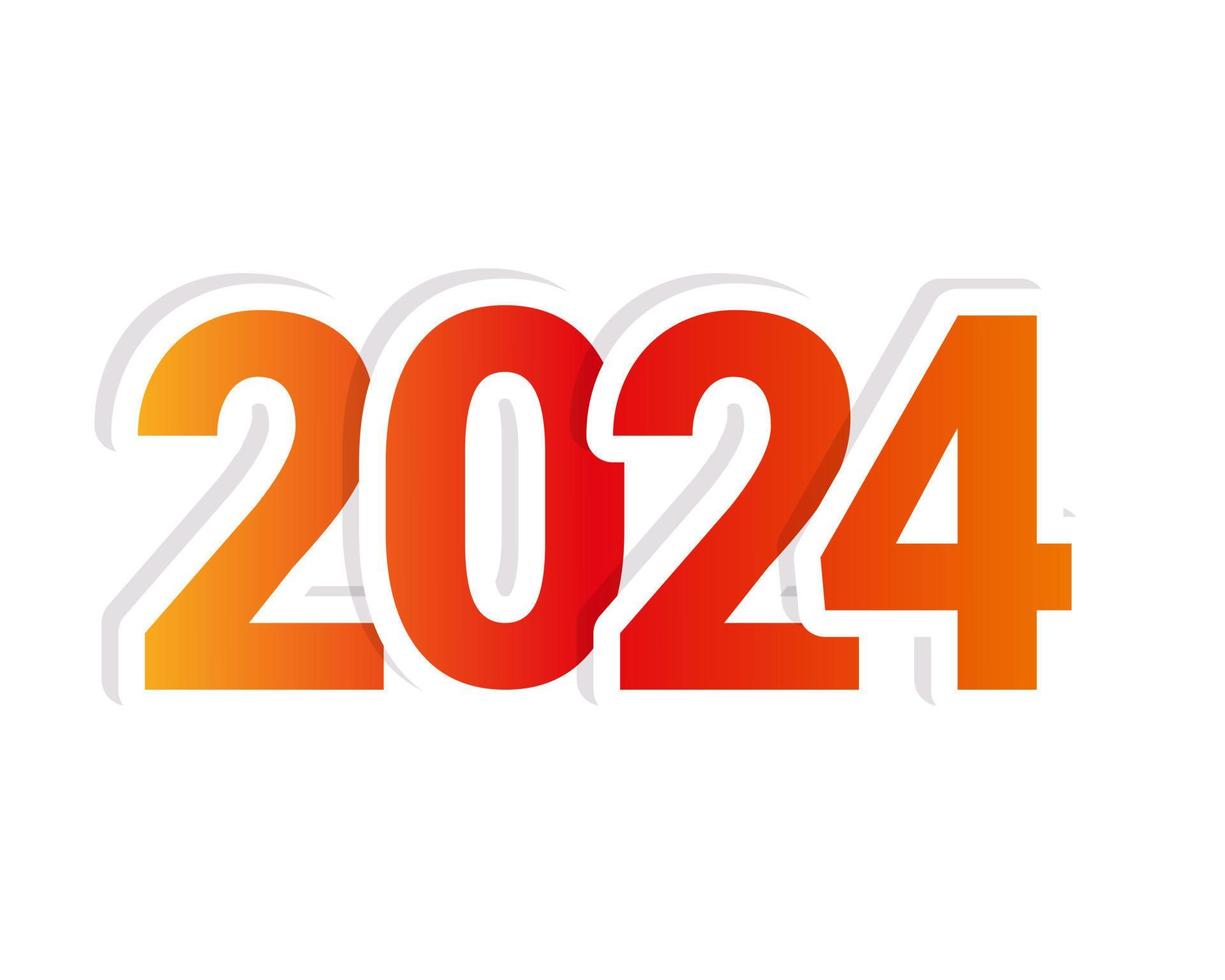 Número 2024 sobre fondo blanco, adhesivo, degradado rojo-naranja. vector