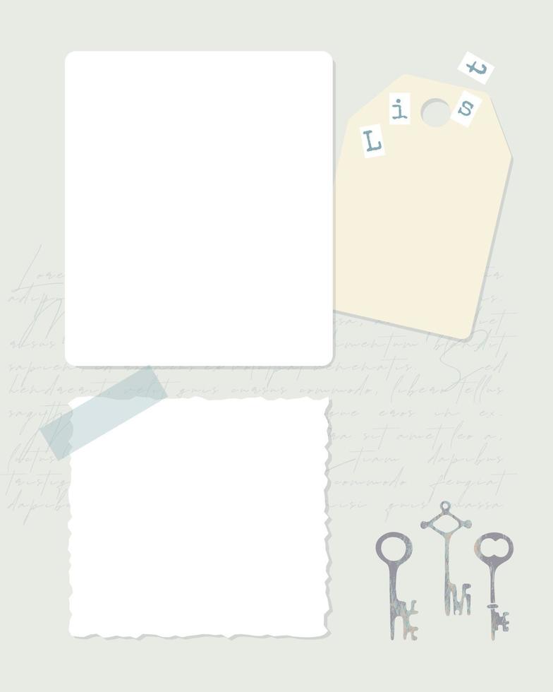 To do list template , scrapbooking, collage vintage, template blank, reminders, notes. Old key. vector