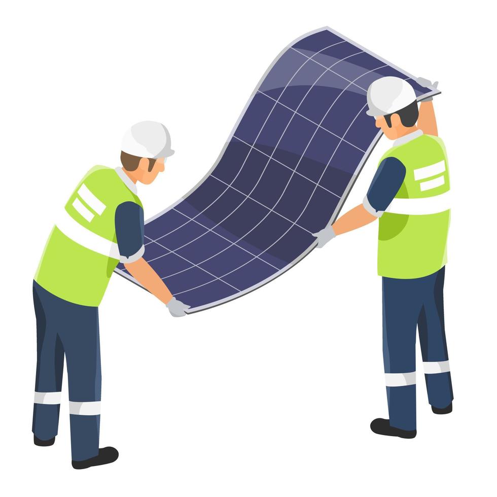 paneles solares flexibles hoja de pegatinas de película de energía para la forma de techo curvo servicio de instalación ilustración isométrica vector aislado