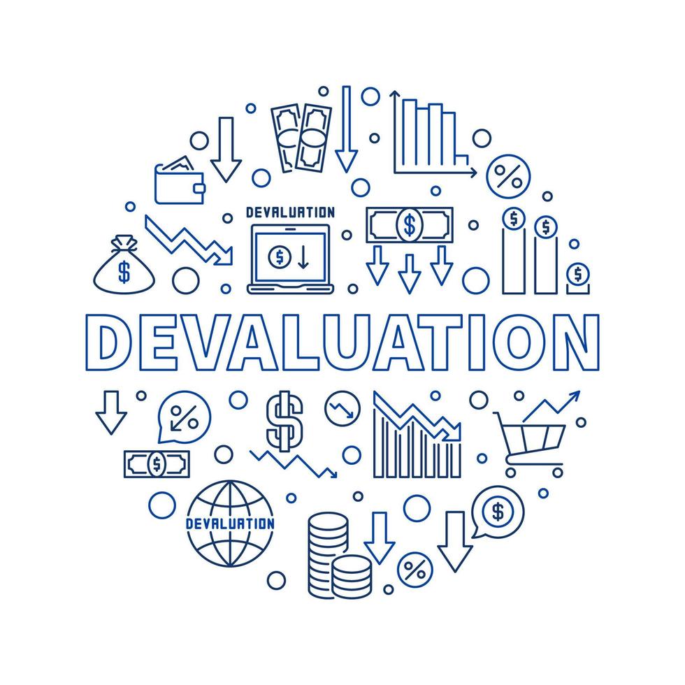 Devaluation outline round banner - Currency Depreciation vector illustration