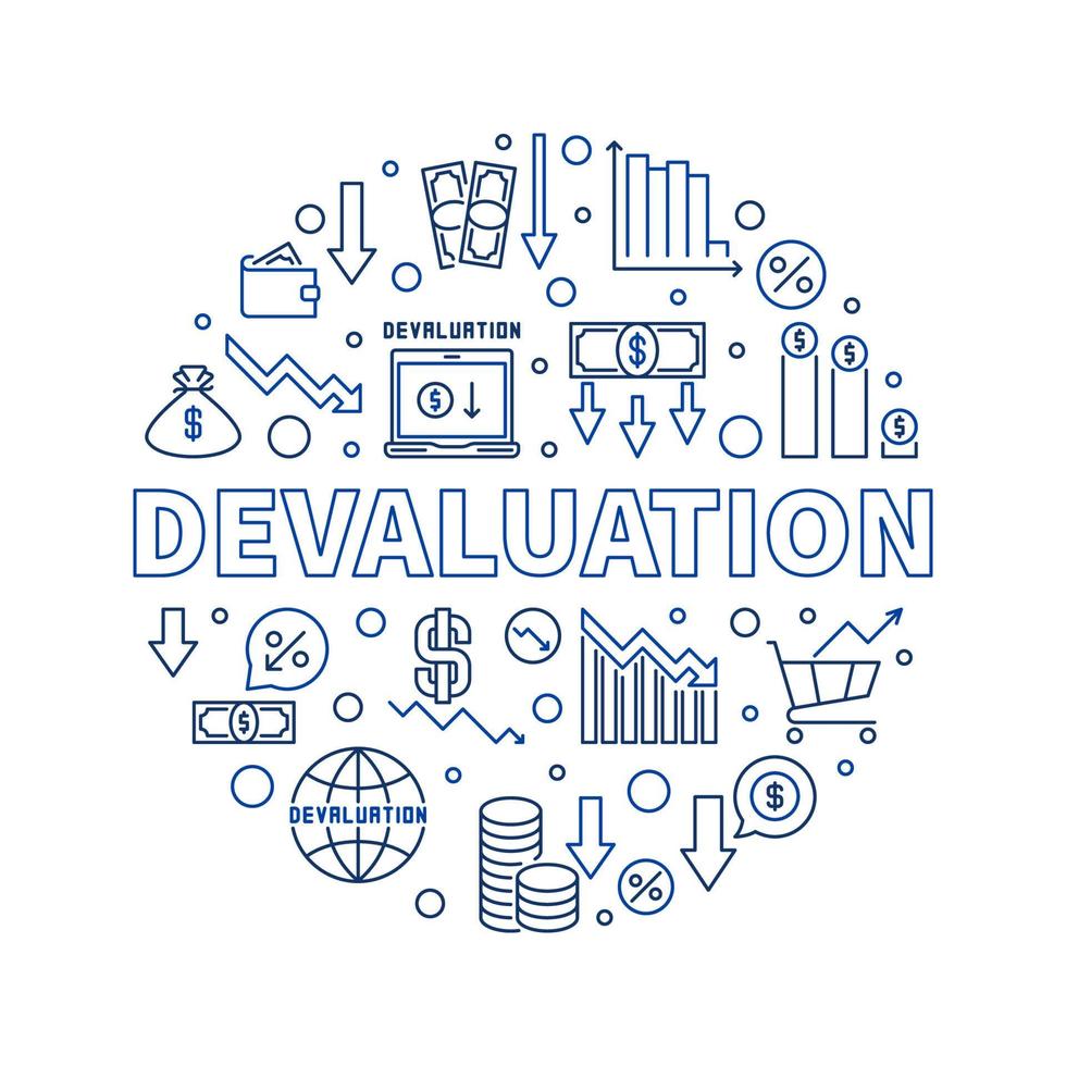 Devaluation outline round banner - Currency Depreciation vector illustration