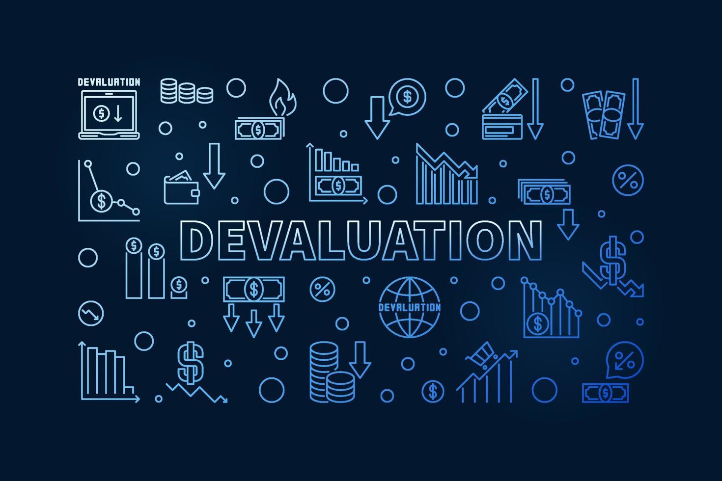 Devaluation horizontal blue banner - Currency Depreciation linear vector illustration