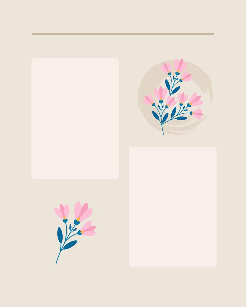 diseño de plantilla de página de diario femenino, página de planificador decorada con flores rosas planas vectoriales vector