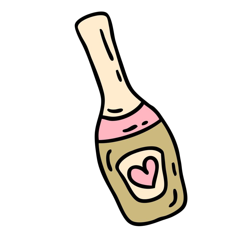 Hand drawn festive bottle of champagne in doodle style. Perfect for tee, stickers, cards. vector