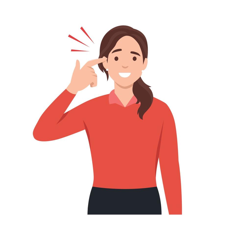 Young woman touching his temples and remembering something. Man holding finger on head and feeling tired exhausted. Flat vector illustration isolated on white background
