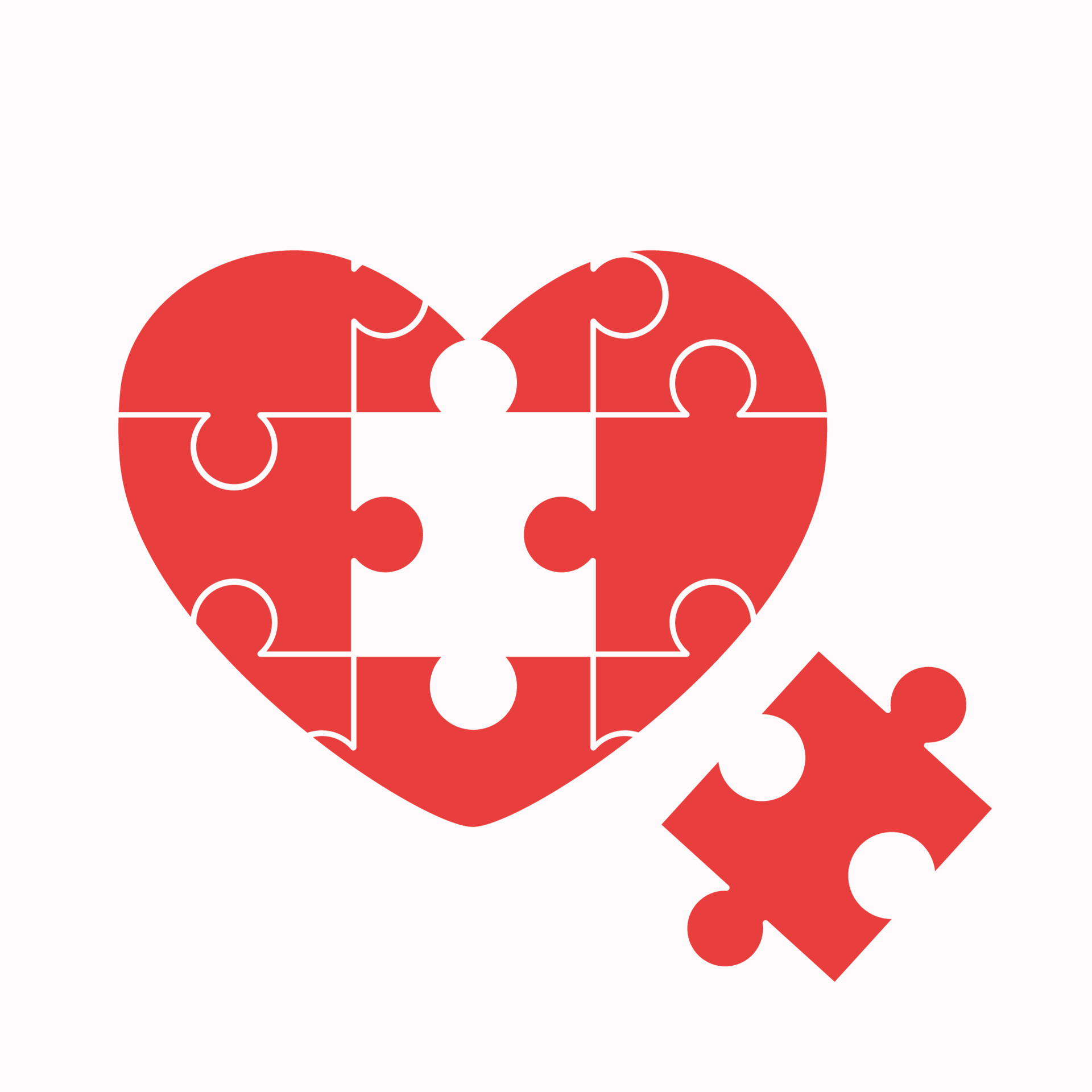 Puzzle in the love shape with missing pieces in the middle vector