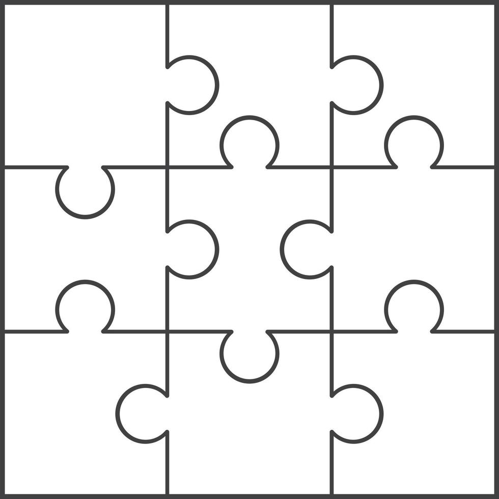 Blank Jigsaw Puzzle 9 pieces. Simple line art style for printing