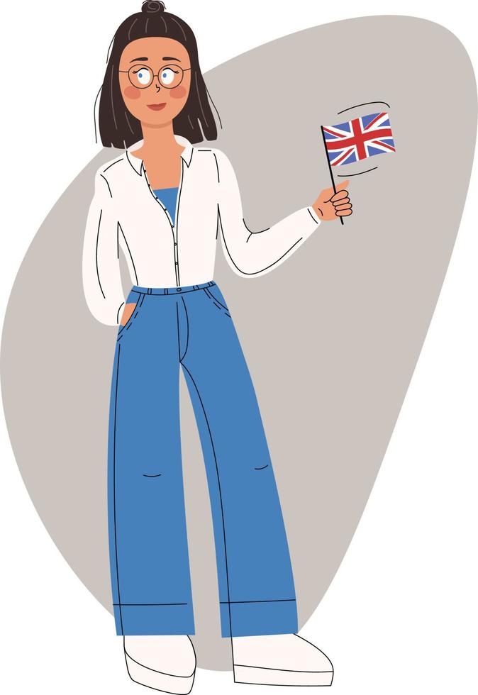 woman hold in hands UK flag vector