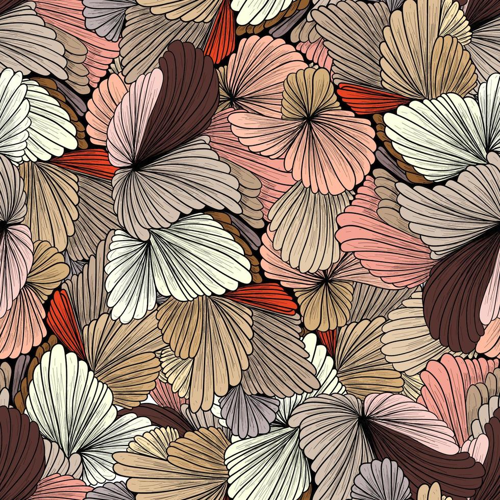 Vector seamless pattern with hand drawn scallop seashells