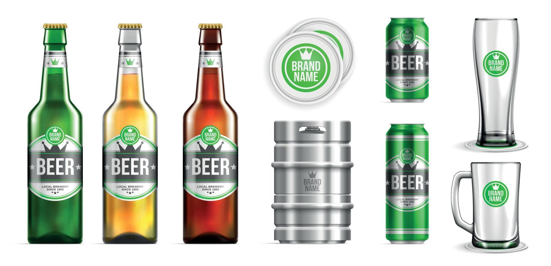 Realistic Beer Mockup Icon Set vector